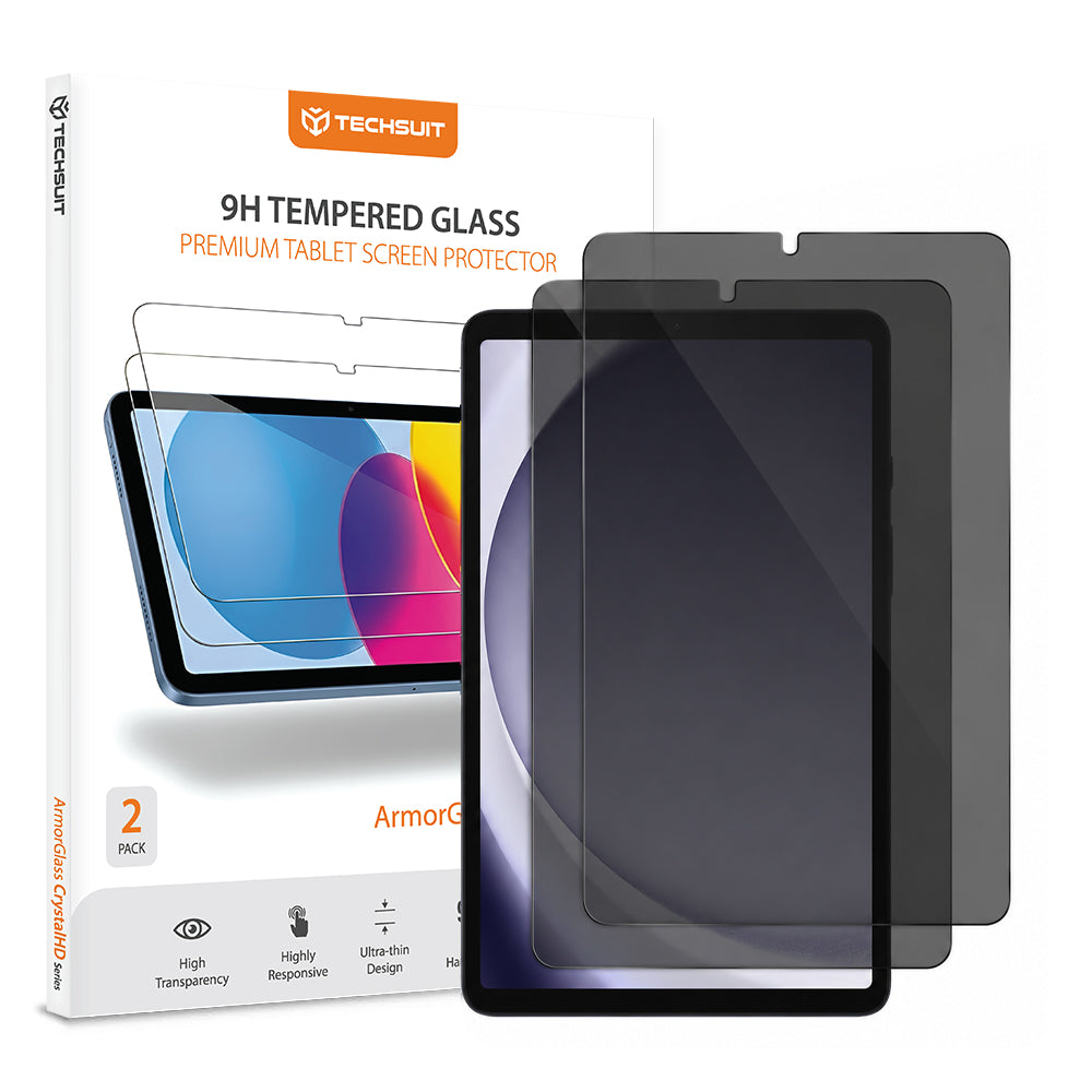 Film de protection d'écran Privacy Techsuit ArmorGlass CrystalHD pour Samsung Galaxy Tab A11 / Tab A9, Verre Trempé, Collage Complet, Lot de 2 pièces