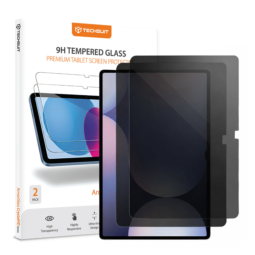Film de protection d'écran Privacy Techsuit ArmorGlass CrystalHD pour Samsung Galaxy Tab S10+ / Tab S9 FE+, Verre trempé, Collage intégral, Lot de 2 pièces