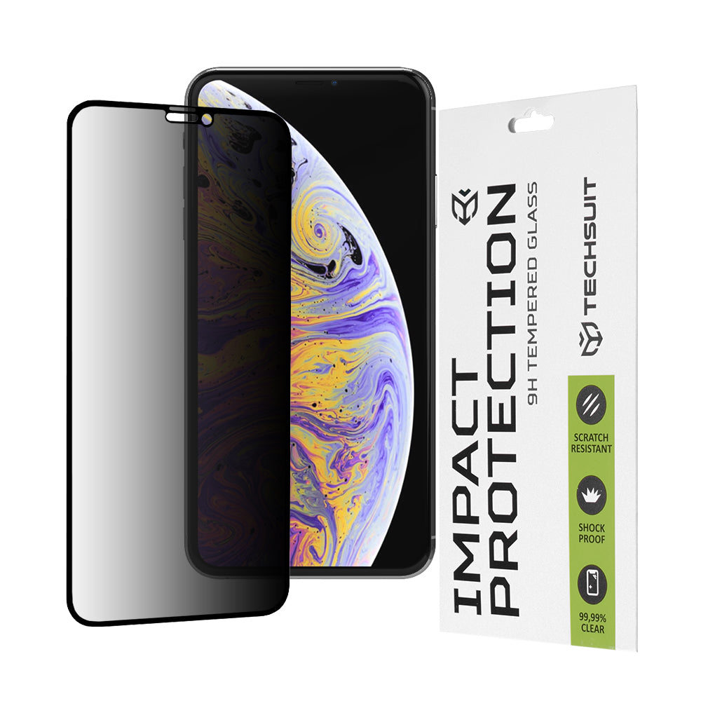 Film de protection d'écran Privacy Techsuit pour Apple iPhone 11 Pro Max / XS Max, Verre Trempé, Collage Complet, 111D