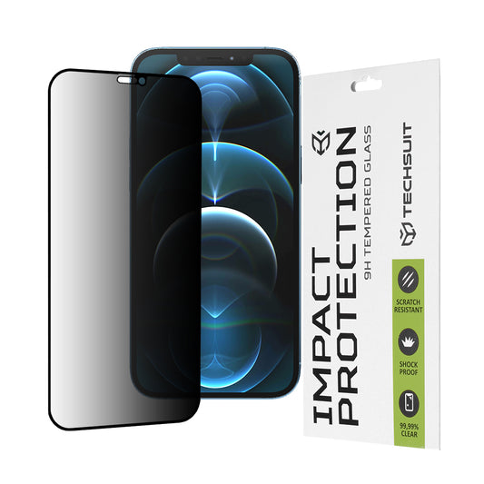 Film de protection d'écran Privacy Techsuit pour Apple iPhone 12 Pro Max, Verre Trempé, Full Glue, 111D