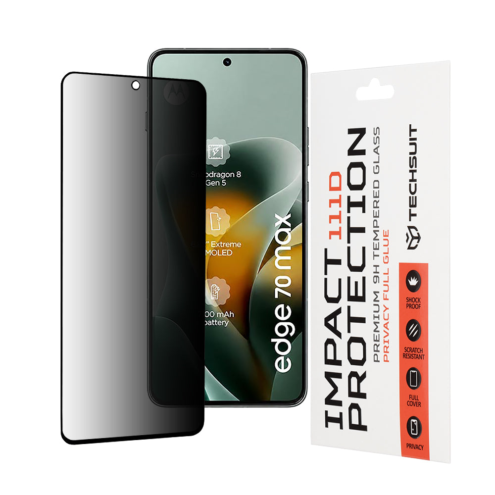 Film de protection d'écran Privacy Techsuit pour Motorola Edge 70 Max, Verre Trempé, Full Glue, 111D