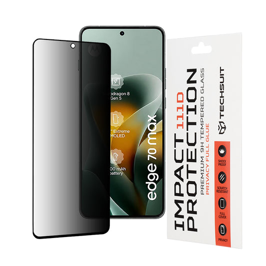 Film de protection d'écran Privacy Techsuit pour Motorola Edge 70 Max, Verre Trempé, Full Glue, 111D