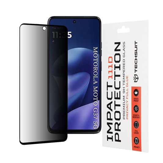 Film de protection d'écran Privacy Techsuit pour Motorola Moto G47 / G37 Power / G37, Verre Trempé, Full Glue, 111D