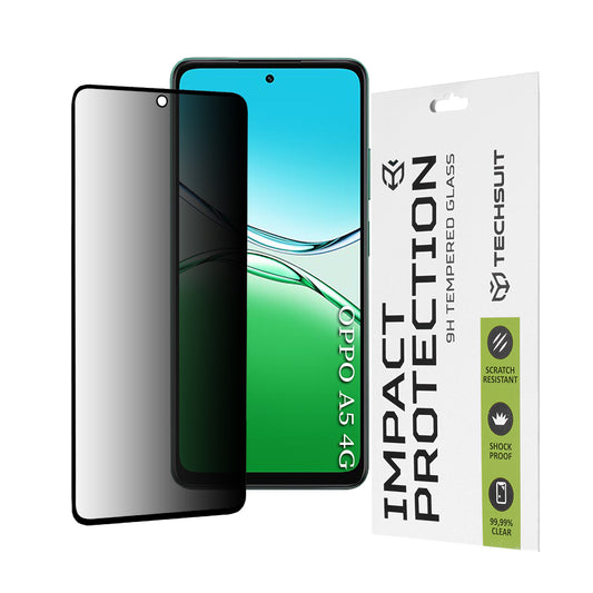 Film de protection d'écran Privacy Techsuit pour Oppo A5 4G, Verre Trempé, Full Glue, 111D