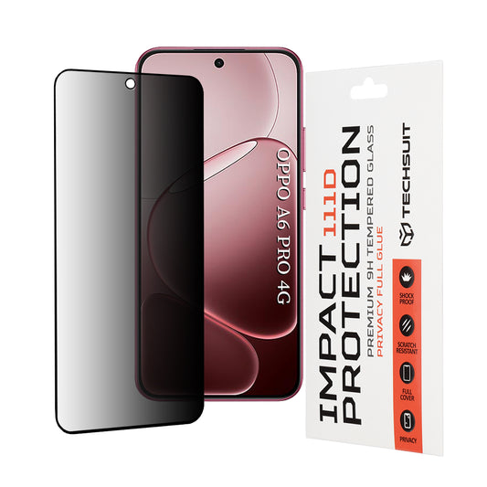 Film de protection écran Privacy Techsuit pour Oppo A6 Pro 5G / A6 Pro 4G, Verre Trempé, Full Glue, 111D