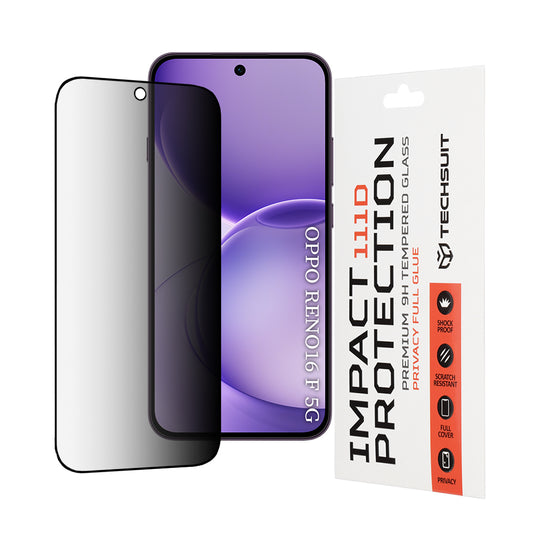Film de protection d'écran Privacy Techsuit pour Oppo Reno16 F / Reno16 FS, Verre Trempé, Collage Complet, 111D