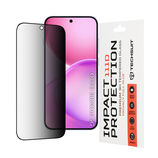 Film de protection d'écran Privacy Techsuit pour Oppo Reno16 / Reno16 Pro, Verre Trempé, Collage Complet, 111D