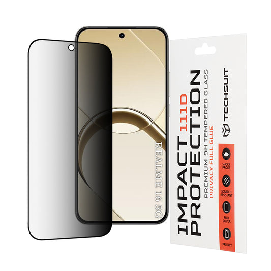 Film de protection d'écran Privacy Techsuit pour Realme 16, Verre Trempé, Full Glue, 111D