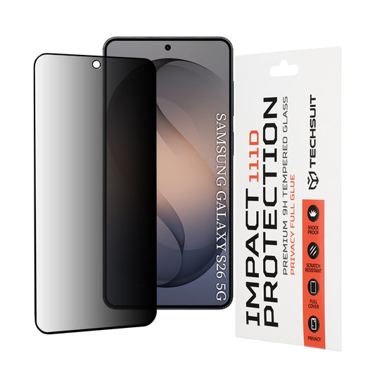 Film de protection écran Privacy Techsuit pour Samsung Galaxy S26, Verre Trempé, Full Glue, 111D