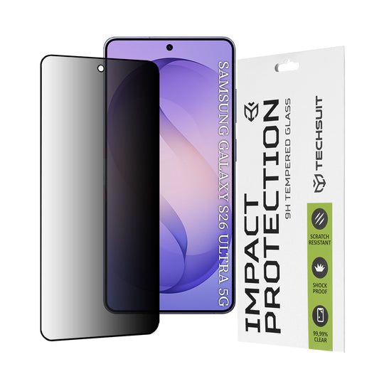 Film de protection Écran Privacy Techsuit pour Samsung Galaxy S26 Ultra, Verre Trempé, Full Glue, 111D