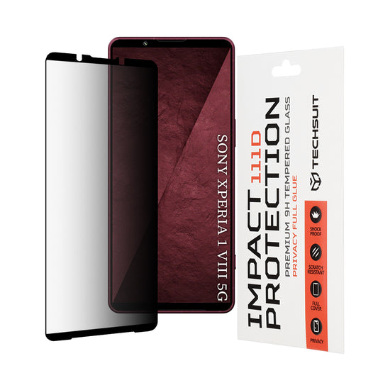 Film de protection d'écran Privacy Techsuit pour Sony Xperia 1 VIII, Verre Trempé, Full Glue, 111D
