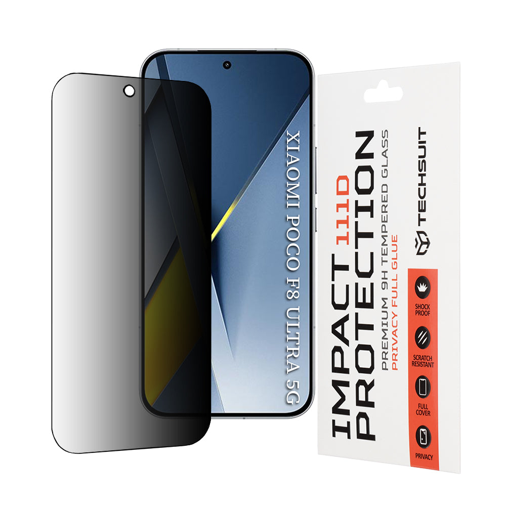 Film de protection écran Privacy Techsuit pour Xiaomi Poco F8 Ultra, Verre Trempé, Full Glue, 111D