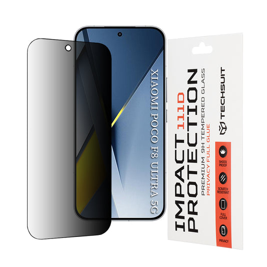Film de protection écran Privacy Techsuit pour Xiaomi Poco F8 Ultra, Verre Trempé, Full Glue, 111D