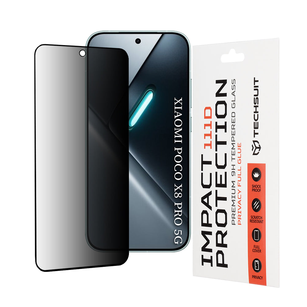 Privacy Techsuit Screen Protection Film for Xiaomi Poco X8 Pro, Tempered Glass, Full Glue, 111D