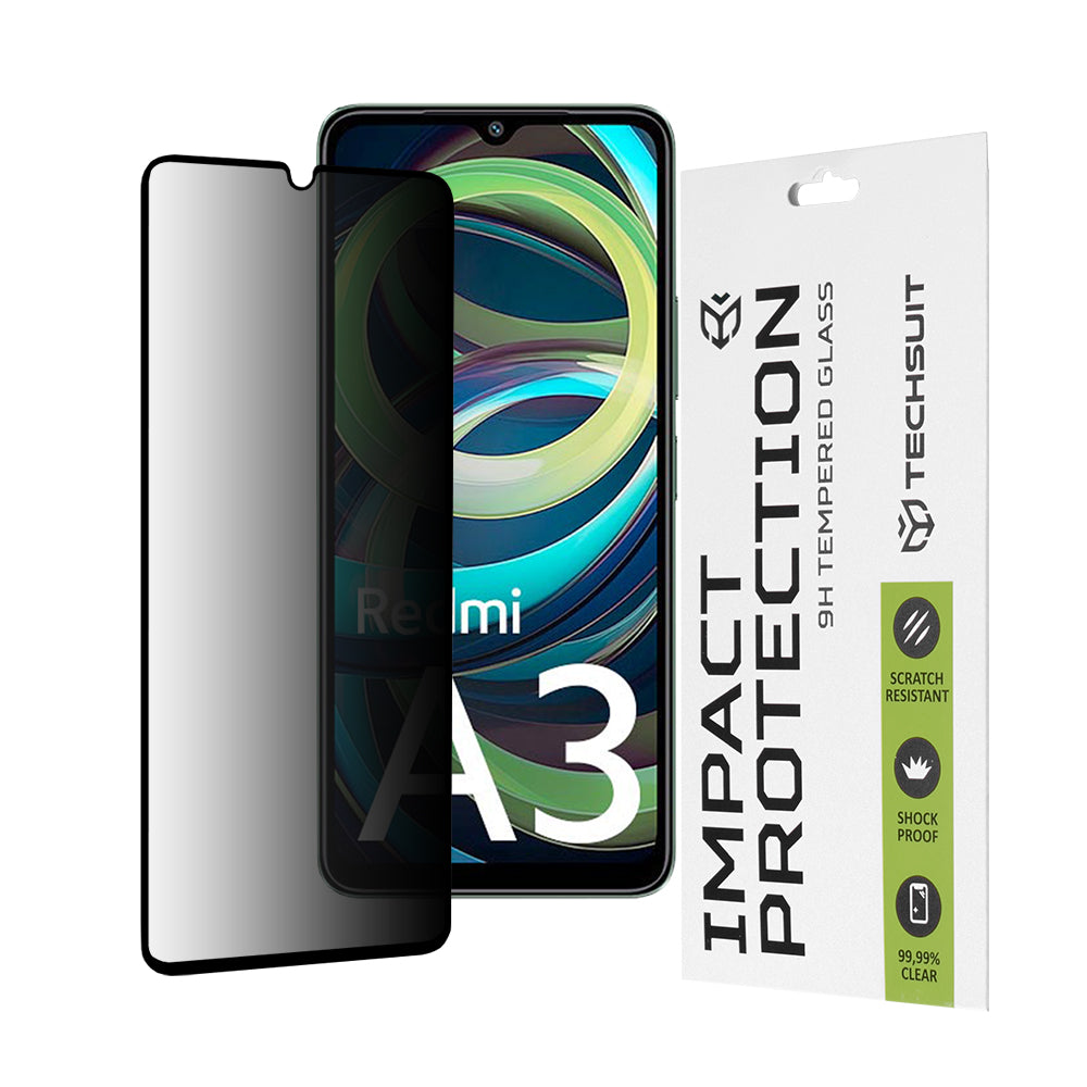 Film de protection d'écran Privacy Techsuit pour Xiaomi Redmi A3x / A3, Verre Trempé, Collage Complet, 111D
