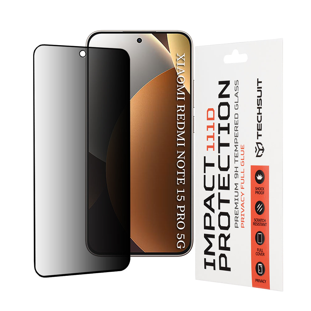Film de protection écran Privacy Techsuit pour Xiaomi Redmi Note 15 Pro 5G, Verre Trempé, Full Glue, 111D