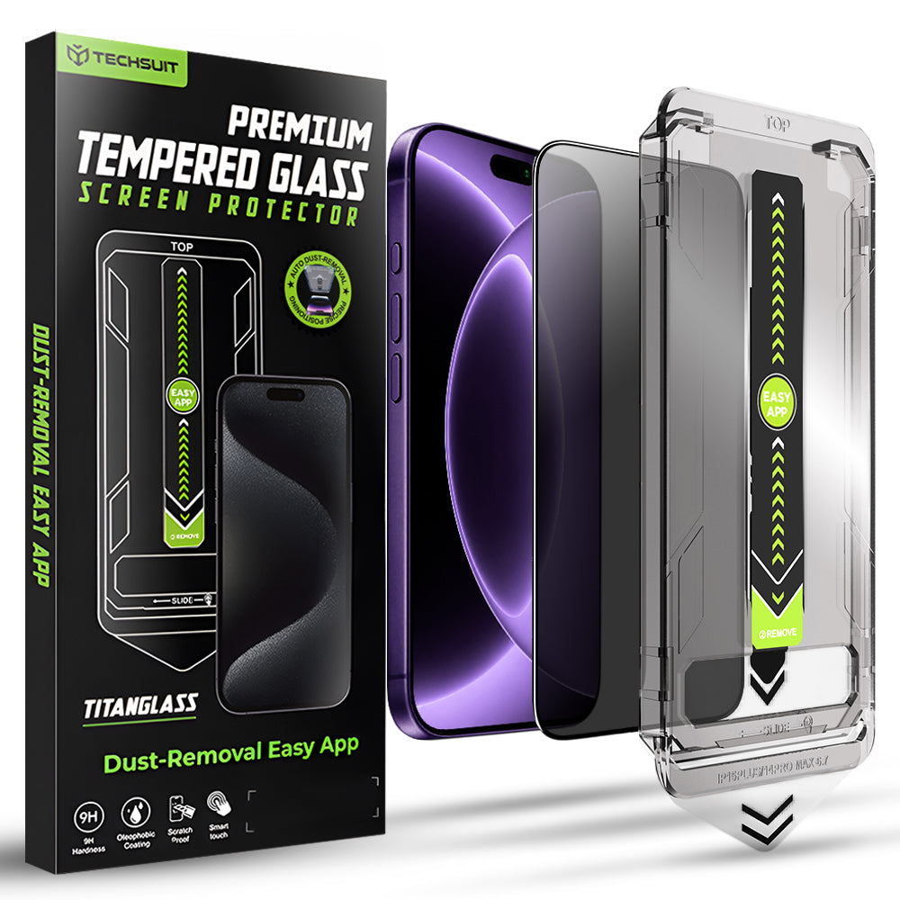Film de protection d'écran Privacy Techsuit TitanGlass pour Apple iPhone 18 Pro, Verre Sécurisé, Collage Complet
