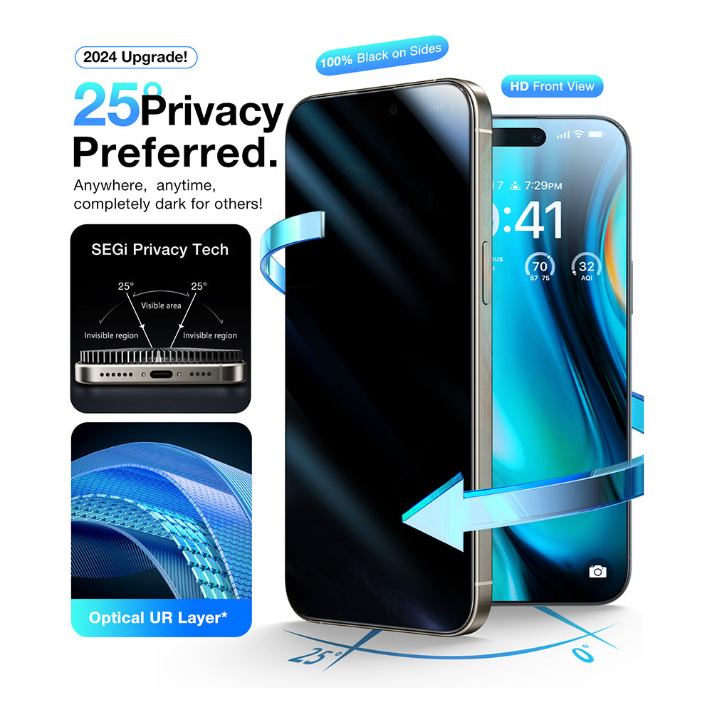 Film de protection Écran Privacy Torras GlassGo Install Master pour Apple iPhone 16 Plus, Verre Trempé, Full Glue