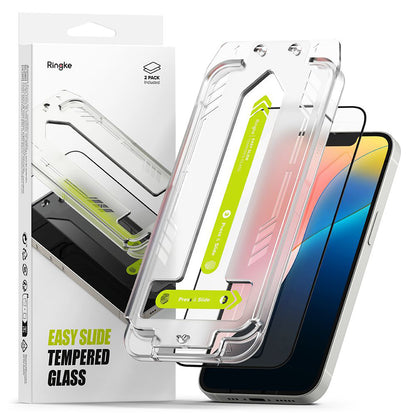 Film de protection d'écran Ringke Easy Slide pour Apple iPhone 17e / 16e / 14 / 13 Pro, Verre trempé, Collage complet, Lot de 2 pièces, Noir
