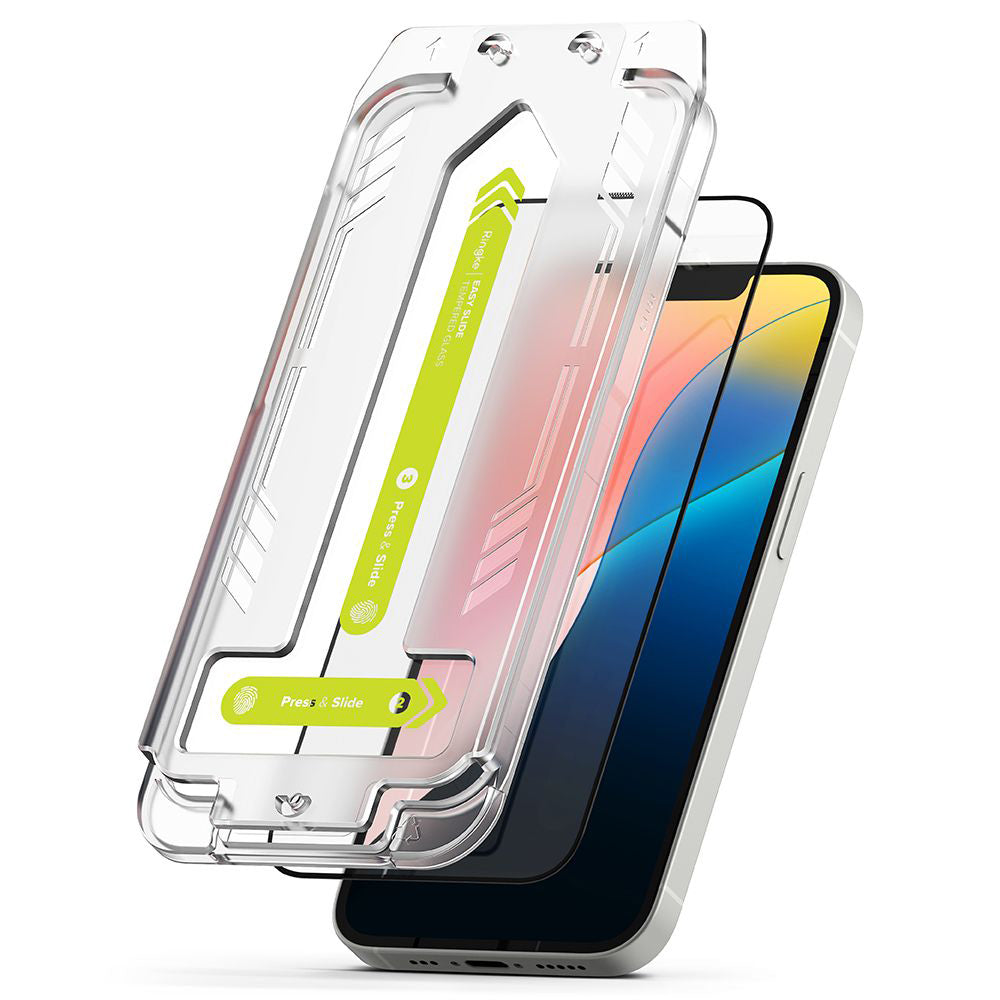 Film de protection d'écran Ringke Easy Slide pour Apple iPhone 17e / 16e / 14 / 13 Pro, Verre trempé, Collage complet, Lot de 2 pièces, Noir