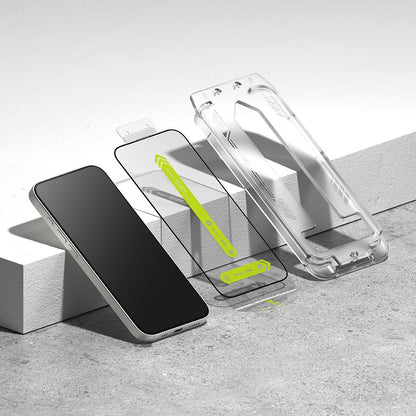 Film de protection d'écran Ringke Easy Slide pour Apple iPhone 17e / 16e / 14 / 13 Pro, Verre trempé, Collage complet, Lot de 2 pièces, Noir
