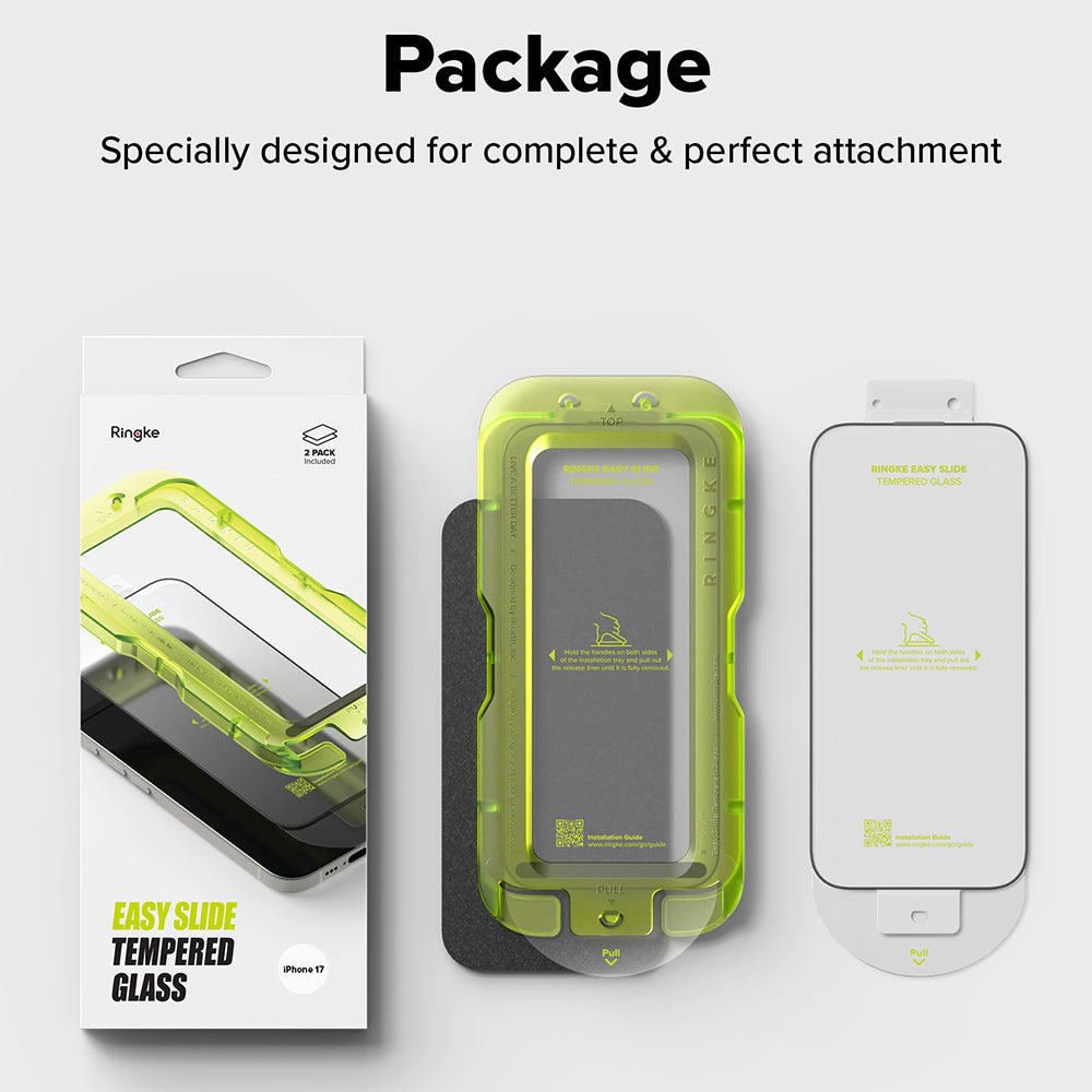 Film de protection d'écran Ringke Easy Slide pour Apple iPhone 17 Pro Max, Verre trempé, Collage intégral, Lot de 2 pièces