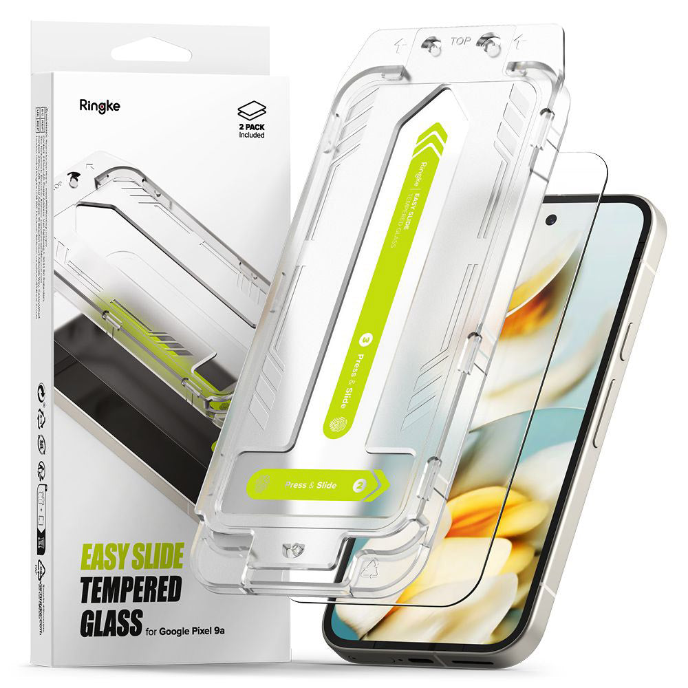Film de protection d'écran Ringke Easy Slide pour Google Pixel 9a, Verre trempé, Collage complet, Lot de 2 pièces