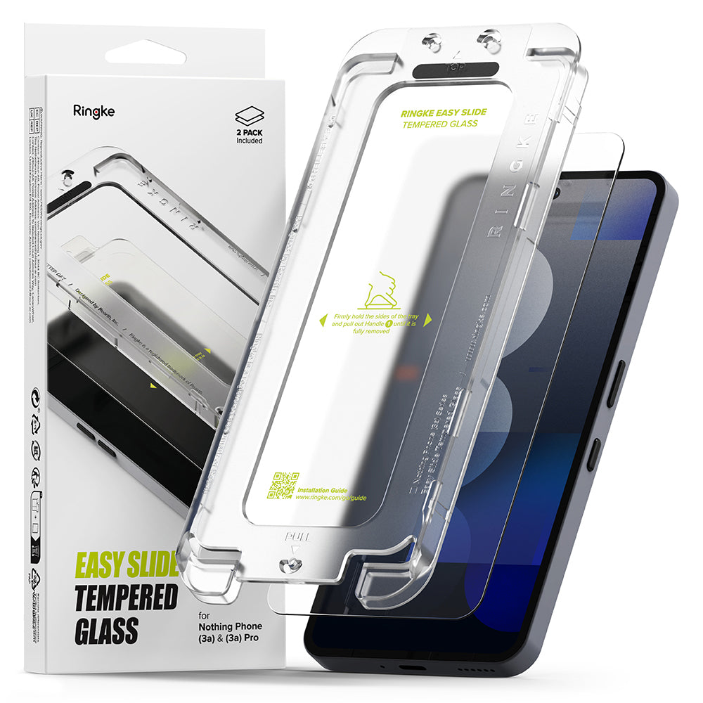 Film de protection d'écran Ringke Easy Slide pour Nothing Phone (3a) / Phone (3a) Pro, Verre trempé, Collage complet, Lot de 2 pièces