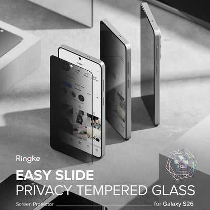 Film de protection d'écran Ringke Easy Slide pour Samsung Galaxy S26 S942, Verre Trempé, Full Glue, Lot de 2 pièces, Noir