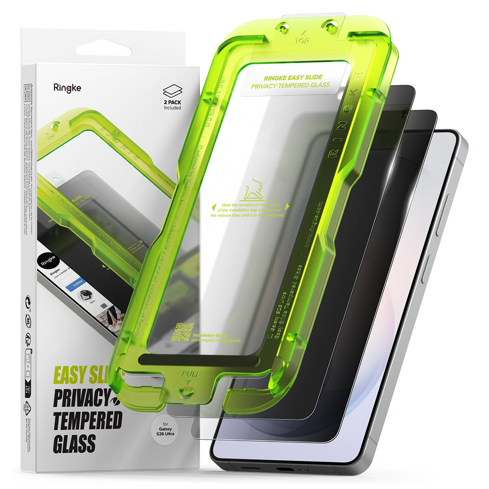 Film de protection d'écran Ringke Easy Slide pour Samsung Galaxy S26 Ultra S948, Verre Trempé, Full Glue, Lot de 2 pièces, Noir