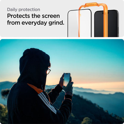 Film de protection d'écran Spigen GlastR Align Master pour Apple iPhone 15 Plus, Verre Trempé, Full Glue, Lot de 2 pièces, Noir AGL06886