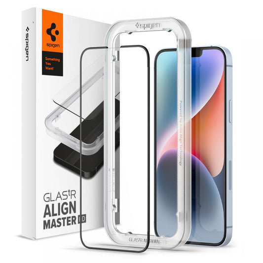 Film de protection écran Spigen GlastR Align Master pour Apple iPhone 17e / 16e / 14 / 13 Pro, Verre Trempé, Full Glue, Noir AGL03725