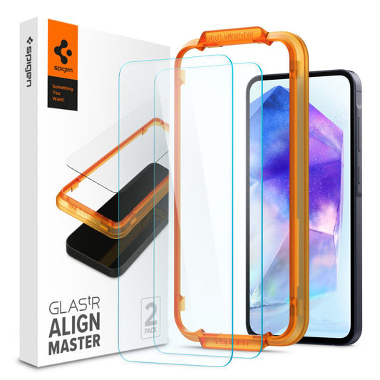 Film de protection d'écran Spigen GlastR Align Master pour Samsung Galaxy A55 5G A556, Verre Trempé, Collage Complet, Lot de 2 pièces AGL07775