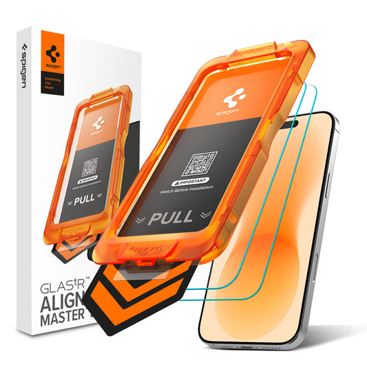 Film de protection écran Spigen GlastR AlignMaster S pour Apple iPhone 18 Pro Max / 17 Pro Max, Verre Trempé, Collage Complet, Set de 2 pièces AGL10101