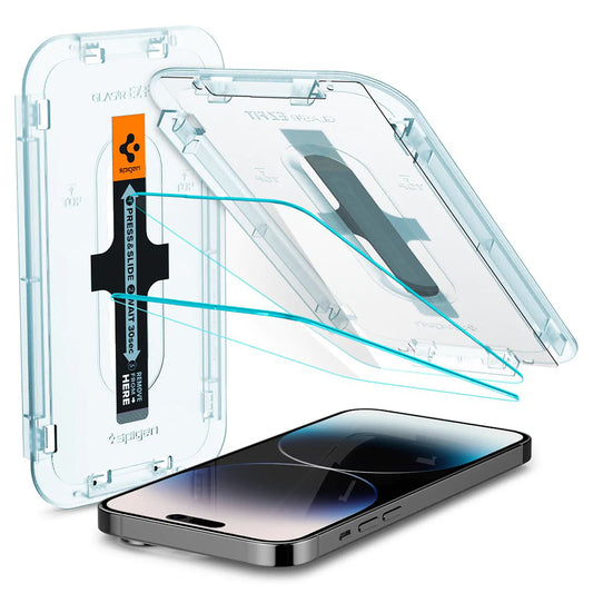 Film de protection écran Spigen GlastR EZ FIT pour Apple iPhone 14 Pro, Verre Trempé, Full Glue, Lot de 2 pièces