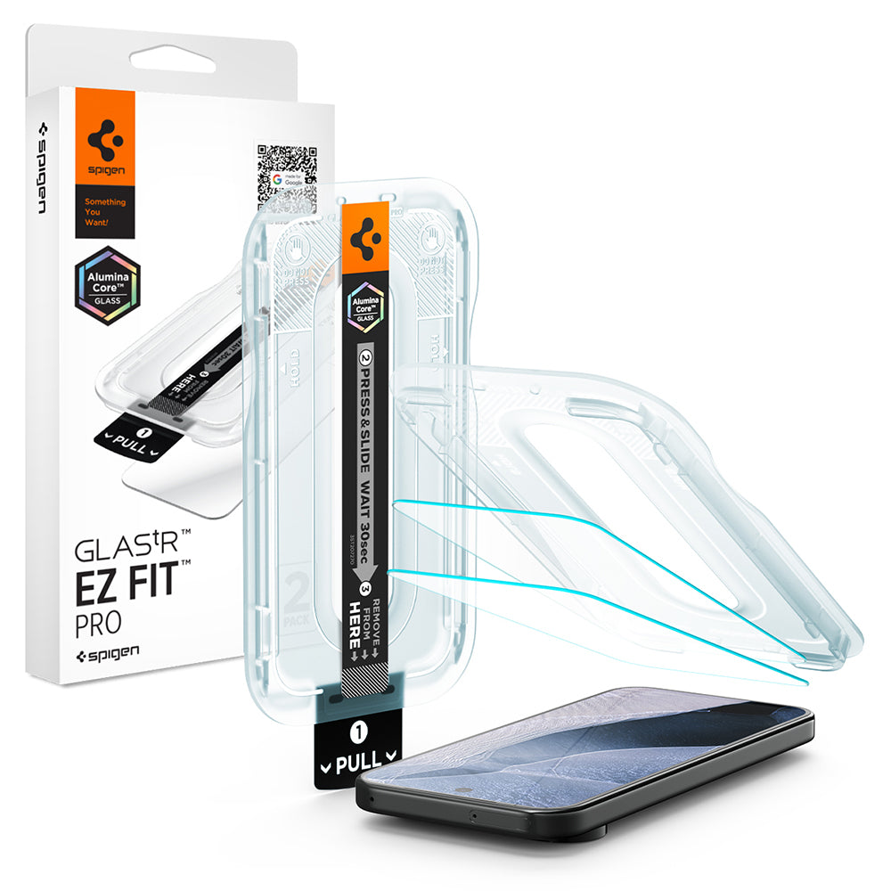 Film de protection d'écran Spigen GlastR EZ FIT Pro pour Google Pixel 11 Pro / 11, Verre Trempé, Collage Complet, Set de 2 pièces AGL11480