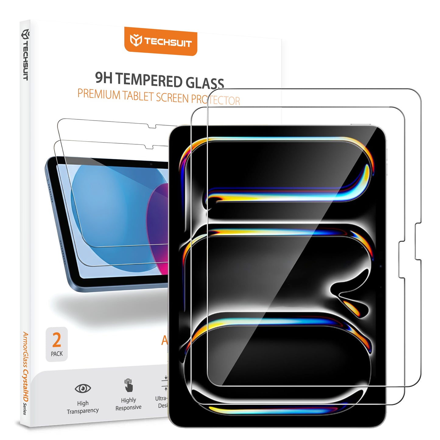 Film de protection d'écran Techsuit ArmorGlass CrystalHD pour Apple iPad Air 13 (2026) / Pro 13 (2025), Verre trempé, Collage intégral, Lot de 2 pièces