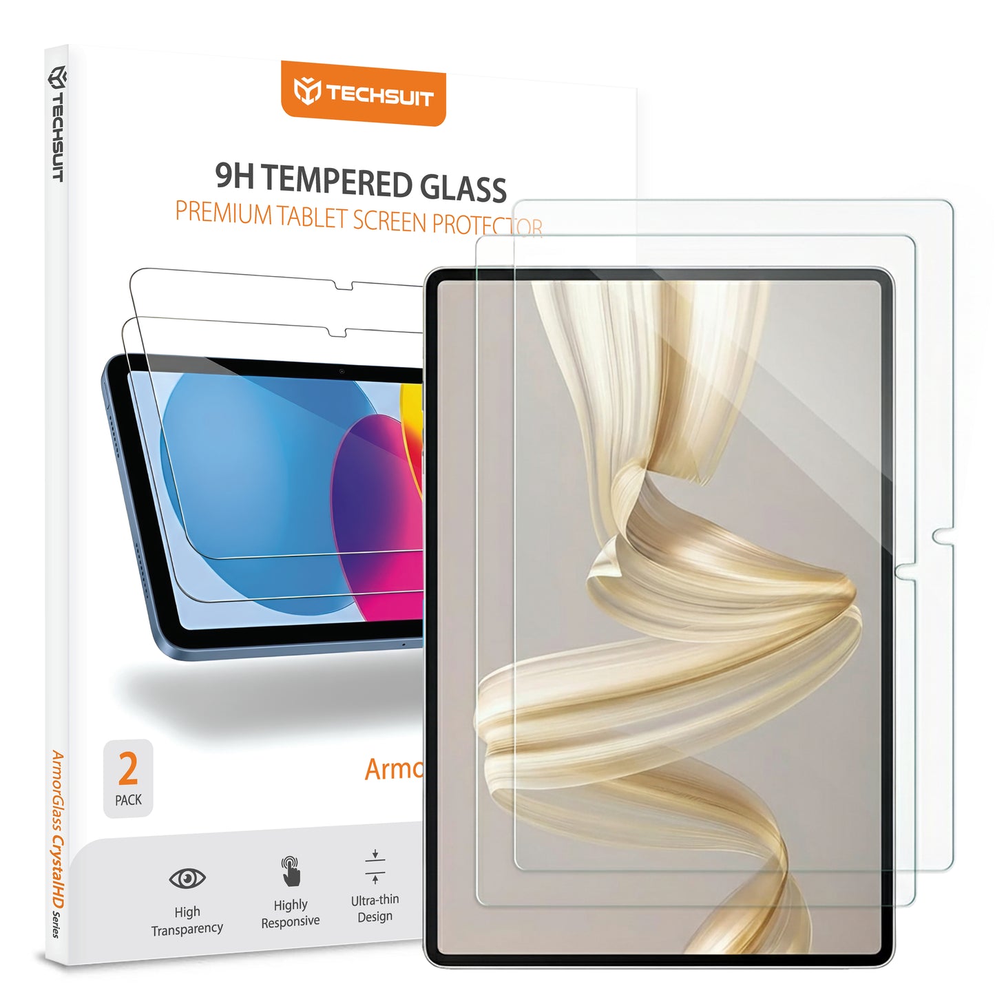 Film de protection d'écran Techsuit ArmorGlass CrystalHD pour Huawei MatePad Pro 12.2 (2025), Verre Trempé, Full Glue, Lot de 2 pièces