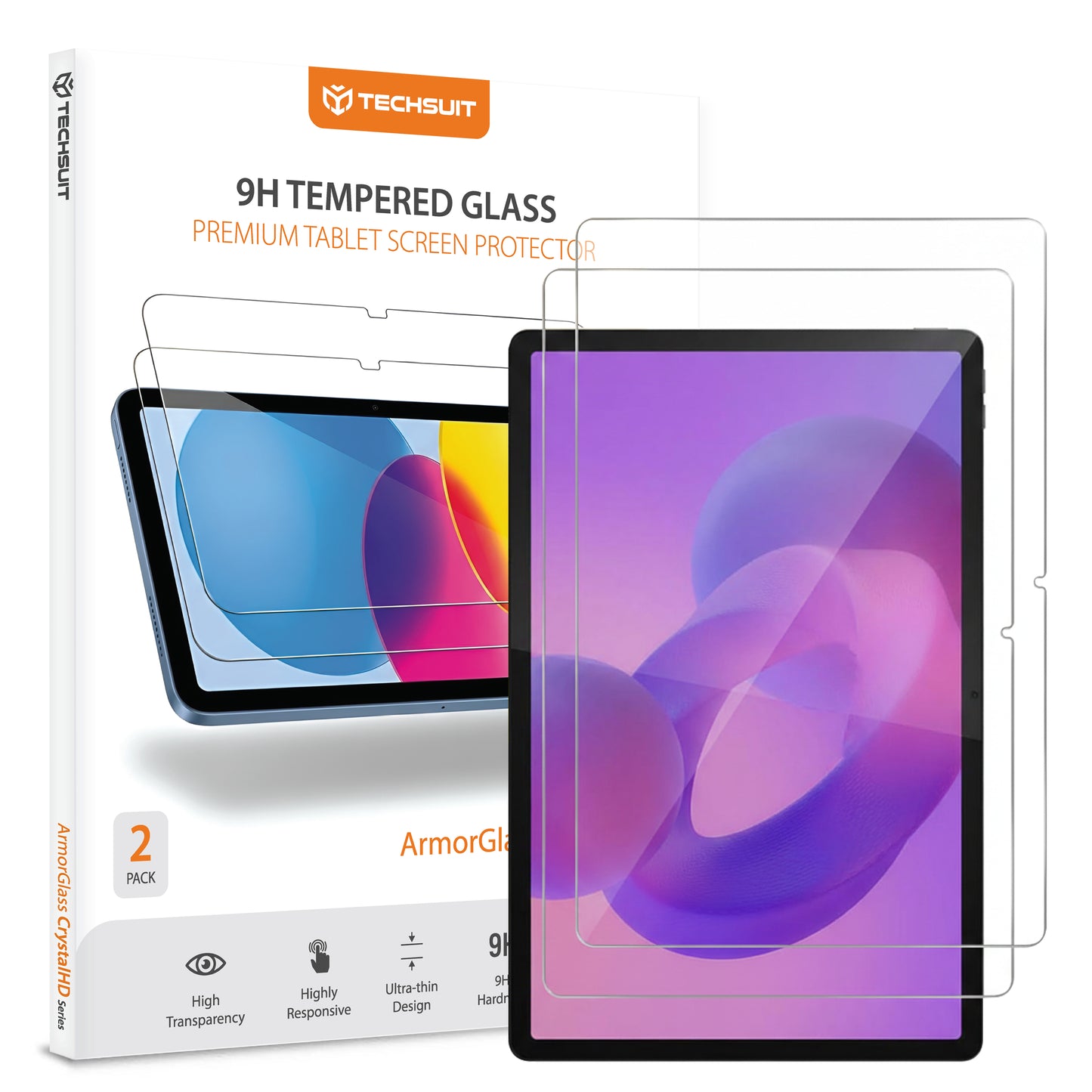 Film de protection d'écran Techsuit ArmorGlass CrystalHD pour Lenovo Idea Tab Pro, Verre Trempé, Full Glue, Lot de 2 pièces.