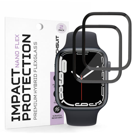 Film de protection d'écran Techsuit Nano Flex pour Apple Watch Series 9 / 8 / 7 45mm, Plastique, Set de 2 pièces, Noir