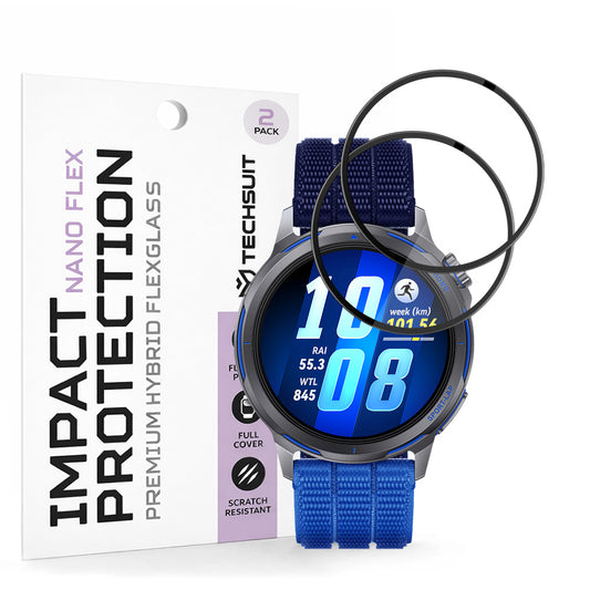 Film de protection d'écran Techsuit Nano Flex pour Huawei Watch GT Runner 2, Plastique, Lot de 2 pièces, Noir
