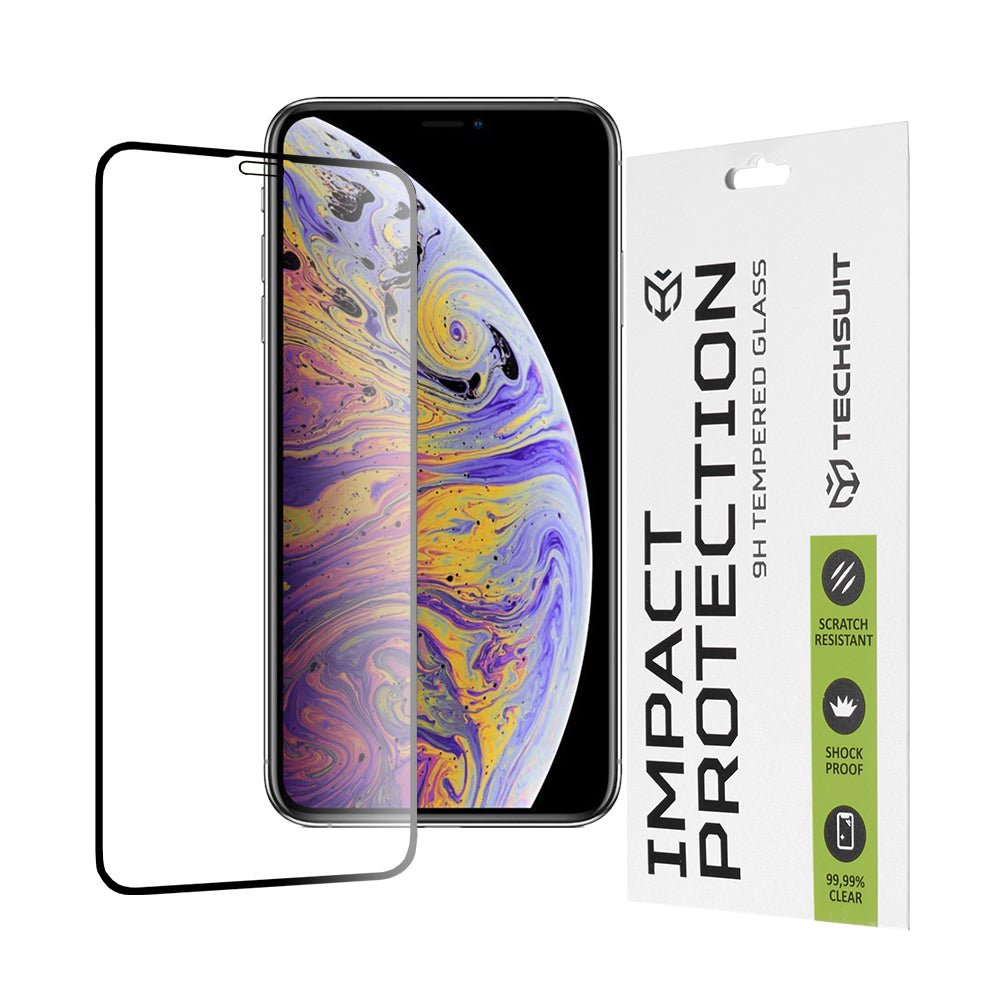 Film de protection d'écran Techsuit pour Apple iPhone 11 Pro Max / XS Max, Verre trempé, Full Glue, 111D, Noir