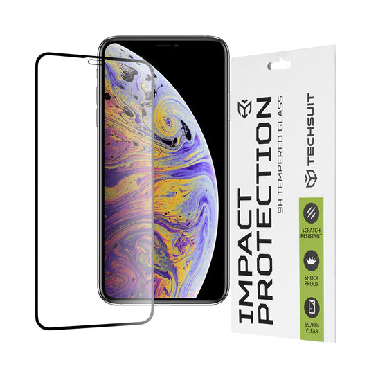 Film de protection d'écran Techsuit pour Apple iPhone 11 Pro Max / XS Max, Verre trempé, Full Glue, 111D, Noir