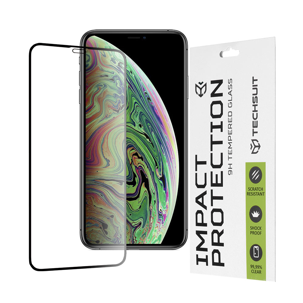 Film de protection d'écran Techsuit pour Apple iPhone 11 Pro / XS / X, Verre trempé, Full Glue, 111D, Noir