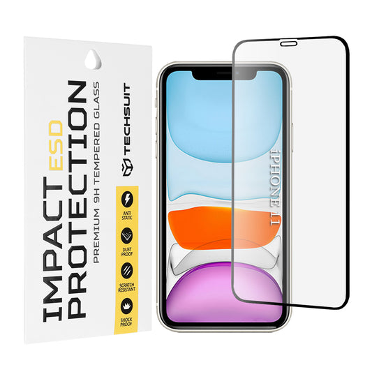 Film de protection d'écran Techsuit pour Apple iPhone 11 / XR, Verre trempé, Collage intégral, Noir