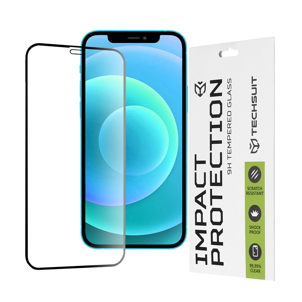 Film de protection d'écran Techsuit pour Apple iPhone 12 / 12 Pro, Verre trempé, Full Glue, 111D, Noir