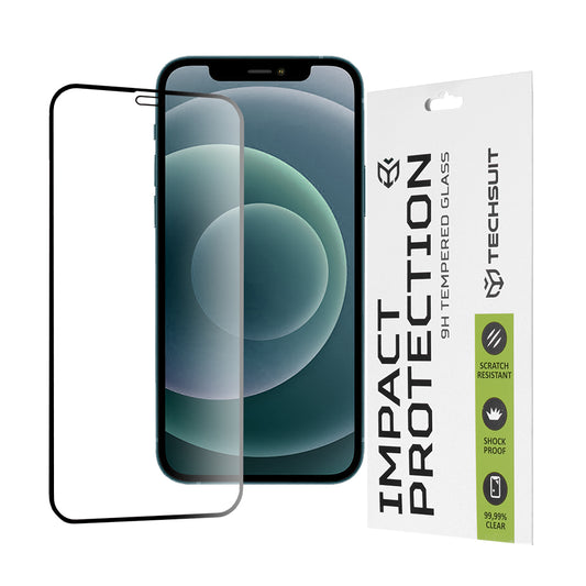 Film de protection d'écran Techsuit pour Apple iPhone 12 Pro Max, Verre trempé, Full Glue, 111D, Noir