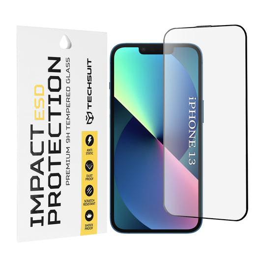 Film de protection d'écran Techsuit pour Apple iPhone 14 / 13 Pro / 13, Verre trempé, Full Glue, Noir