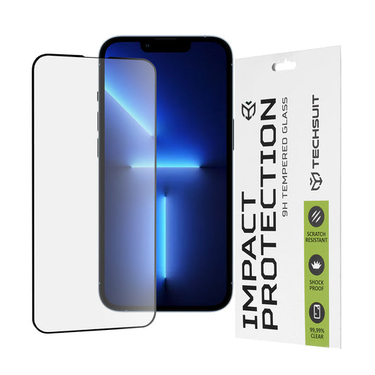 Film de protection d'écran Techsuit pour Apple iPhone 14 Plus / 13 Pro Max, Verre trempé, Full Glue, 111D, Noir