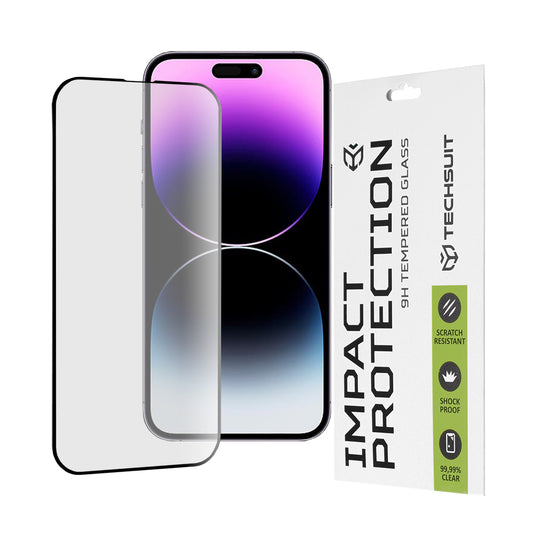 Film de protection d'écran Techsuit pour Apple iPhone 14 Pro Max, Verre trempé, Full Glue, 111D, Noir